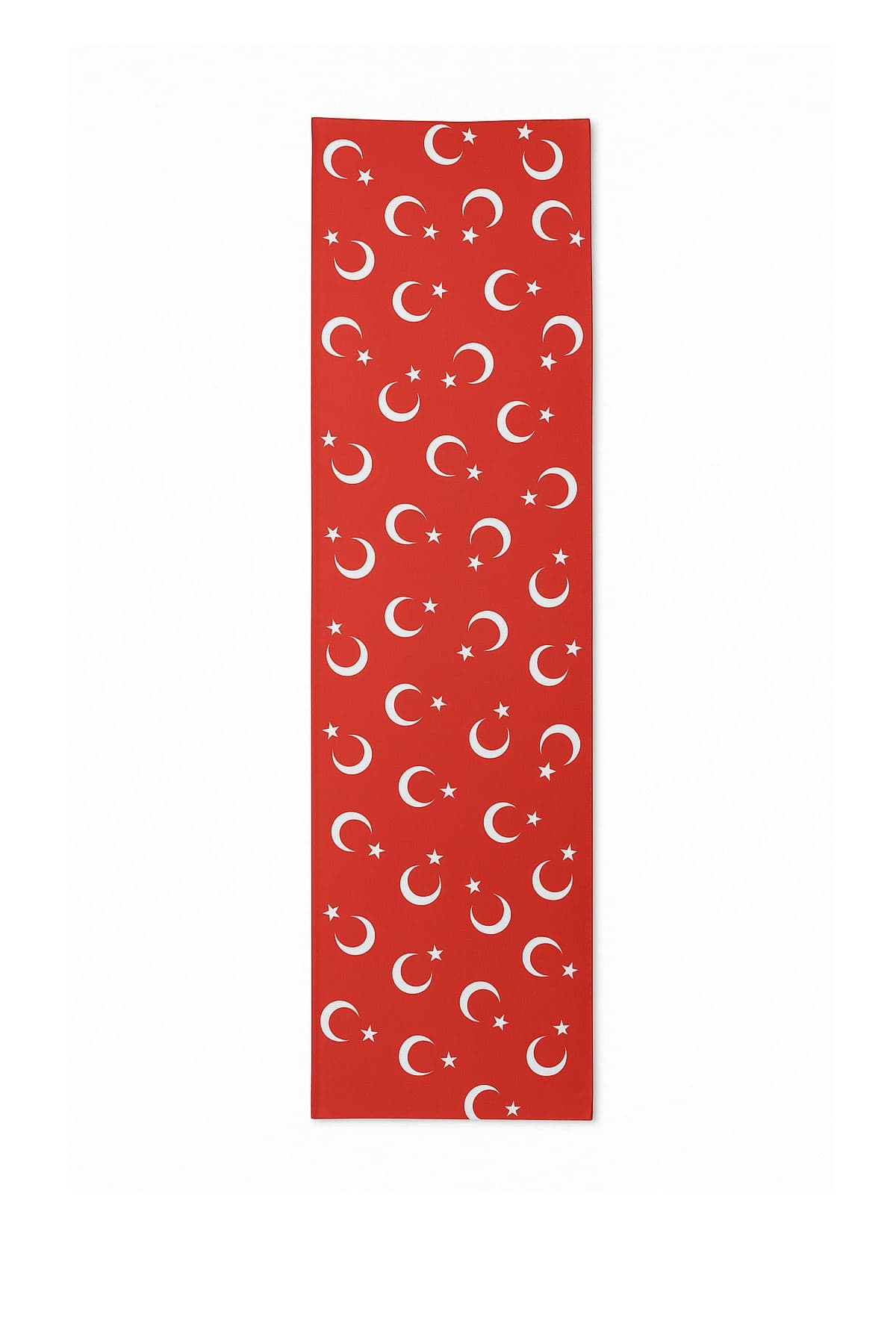 Kırmızı Ay-Yıldız Saten Fular | 30x130 cm Premium Parlak Kumaş Çoklu Ay yıldız Fular Saten - Detay