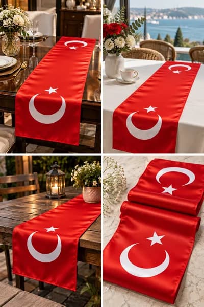 Türk Bayrağı Desenli Kırmızı Saten Fular 30x130 cm – Ay Yıldızlı Resmi Organizasyon Kurumsal Tören Stil