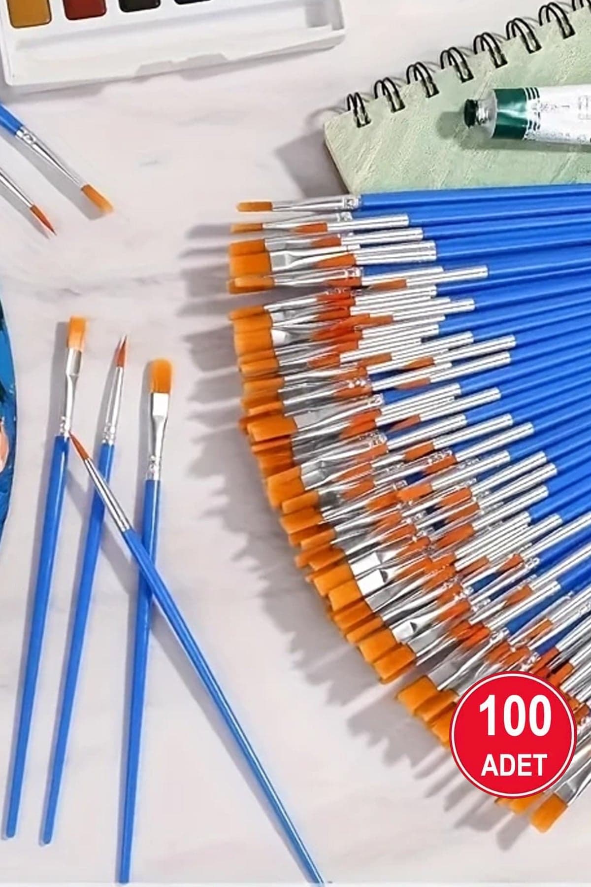 50 Düz, 50 Sivri Uçlu 100’lü Akrilik Boya Fırçası Seti Yağlı Boya, Suluboya ve El İşi İçin Çok Amaçlı