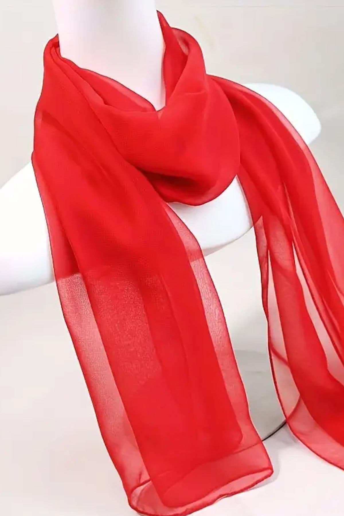 Kırmızı İpek Görünümlü Şifon Fular 22 x 124 cm - Detay
