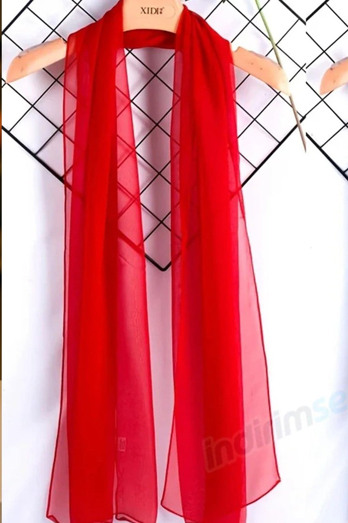 Kırmızı İpek Görünümlü Şifon Fular 22 x 124 cm