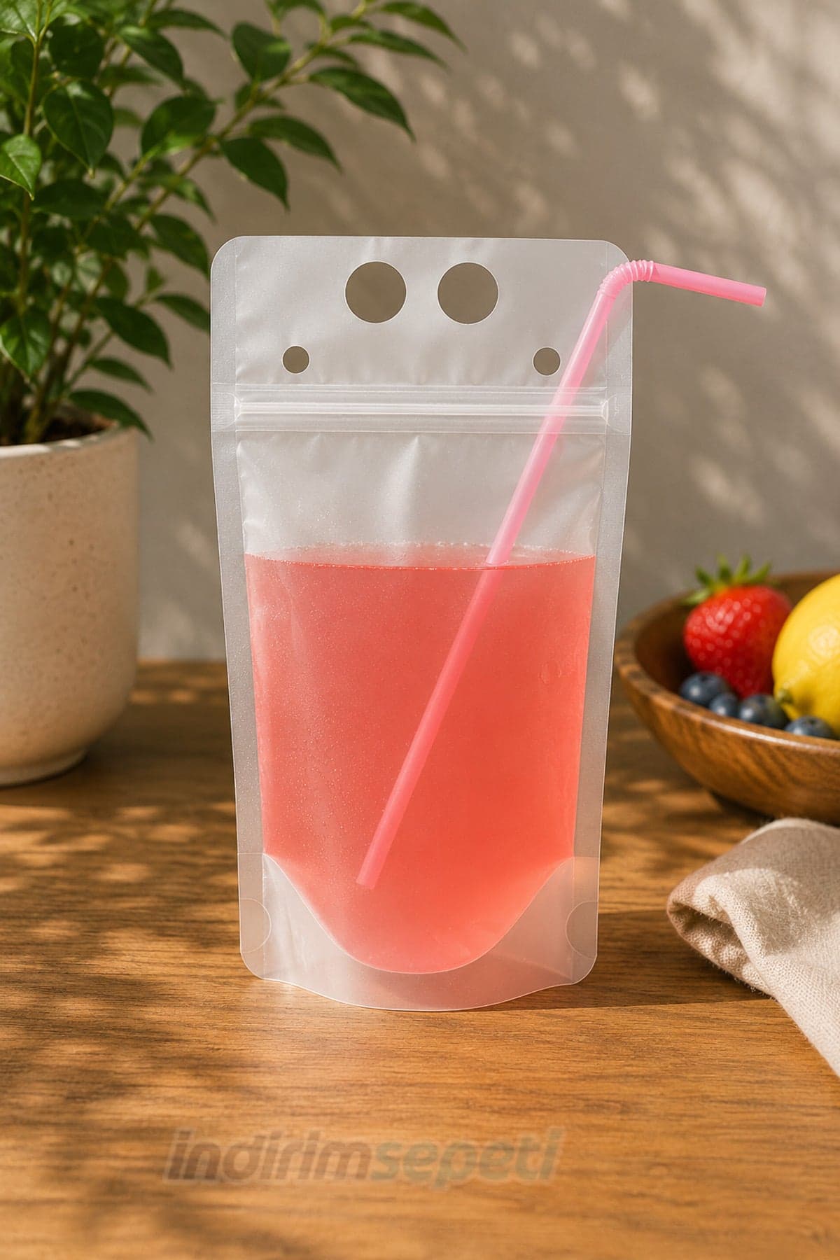 23x13 CM Şeffaf Pipetli İçecek Poşeti | 350-400 ML Kilitli Sıvı Saklama Ambalajı - 2