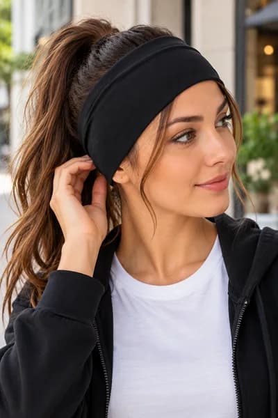 Pamuklu Siyah Geniş Saç Bandı 9 cm – Elastik, Yumuşak ve Esnek Yoga & Spor Bandanası