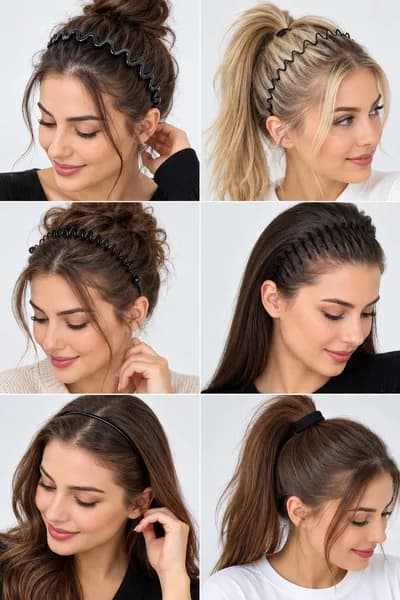Sporcu Saç Bandı Zigzag Taç Yayı Taraklı Taç Saç Tel 6 lı Set Unisex