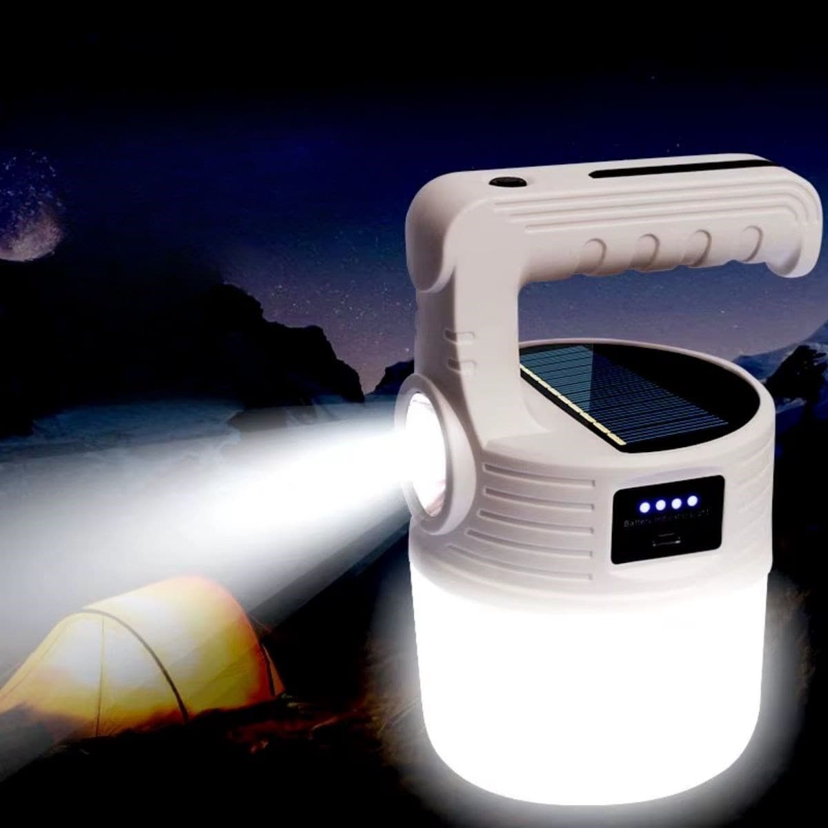 LED Güneş Enerjili Kamp Lambası–2000'lümen Süper Parlak, 5 Aydınlatma Modlu,USB ile Şarj Edilebilir