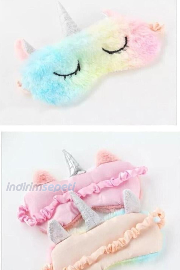 Peluş Unicorn Rainbow Gökkuşağı Renkli Göz Uyku Bandı Bandana 1 Adet