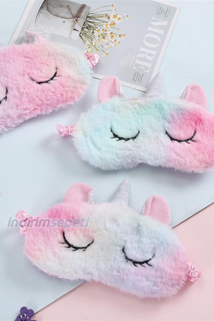 Peluş Unicorn Rainbow Gökkuşağı Renkli Göz Uyku Bandı Bandana 1 Adet