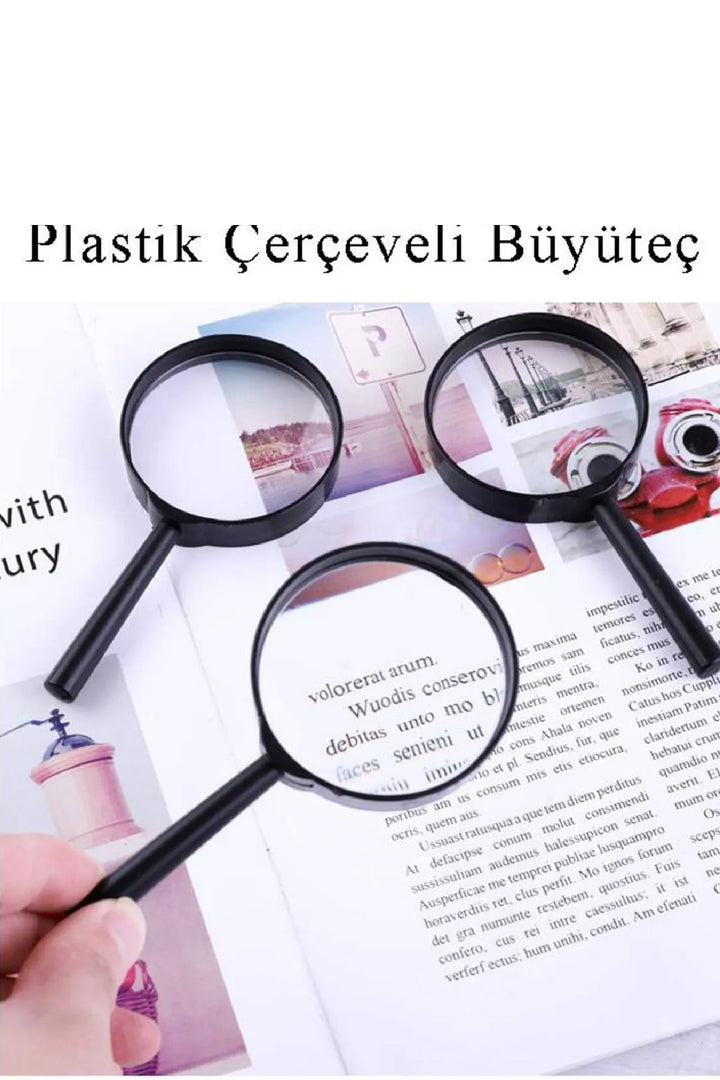 Büyüteç 40 mm 1 Adet Plastik Sap Çerçeveli Büyüteç Merçek Okul Büro Ofis