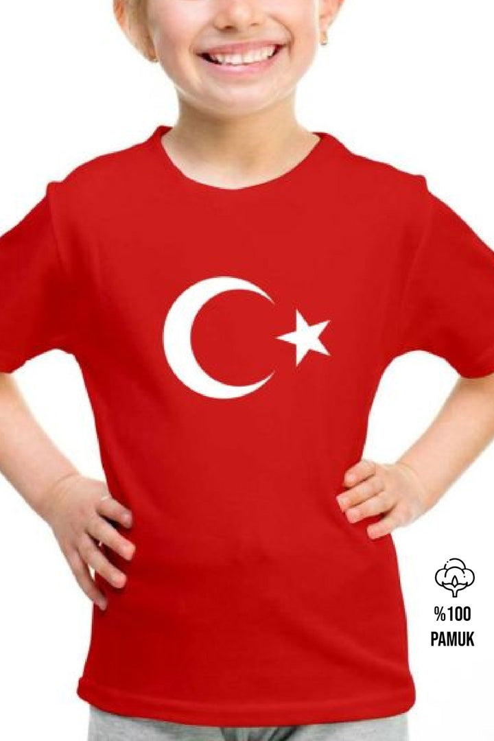 Ay Yıldız Unisex Çocuk Genç Kısa Kol T-shirt Ay Yıldızlı ve 23 Nisan 29 Ekim 10 Kasım Gösteri T-shirt