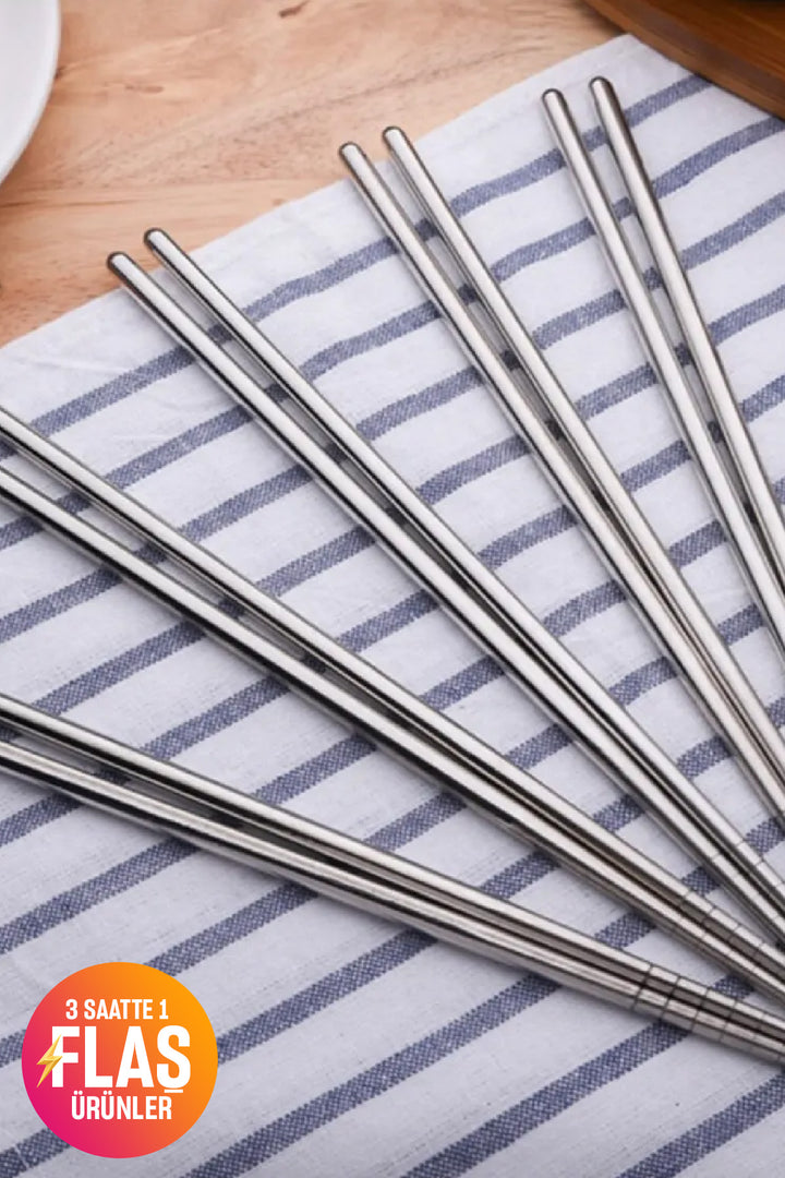 5 Çift Metal Chopstick Paslanmaz Çelik Çin Çubuğu Yemek Çubukları 10 Adet 20 Lİ SET