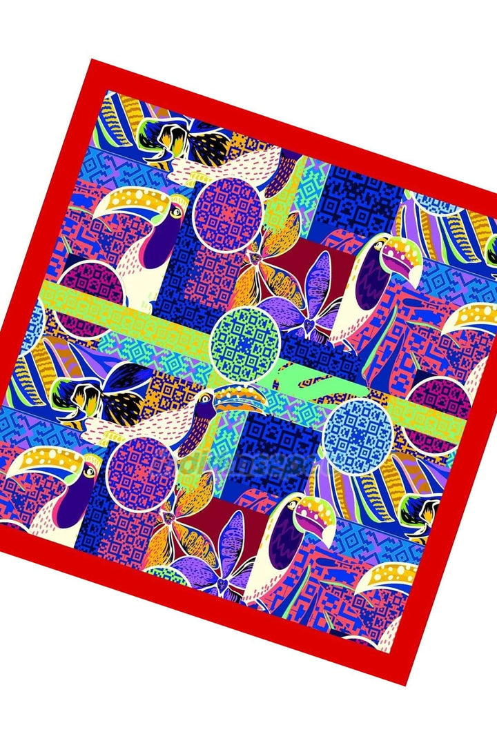 Saten Kumaş Fular Parlak ve Soft ipeksi Bandana Toucan bird pattern Tukan Kuşu desenli