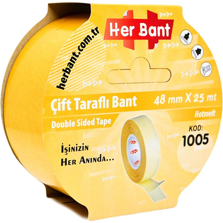 Her bant 48Mm x 25Mt Çift Taraflı Band Slim Bant Pp-Hotmelt Yüksek Kalite