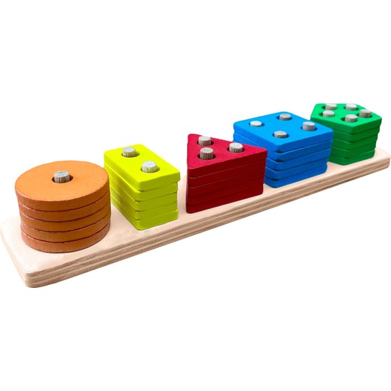 Wooden Toys Doğal Ahşap Eğitici Oyuncak Dikdörtgen 5'li Sütun Geometrik Şekil HMH-055