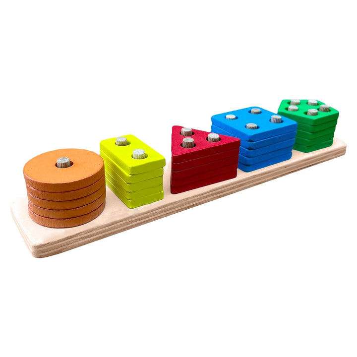 Wooden Toys Doğal Ahşap Eğitici Oyuncak Dikdörtgen 5'li Sütun Geometrik Şekil HMH-055