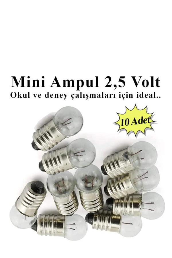 Mini Ampul 2,5 Volt 10 Adet 1 Paket Küçük Elektrik Deney Ampulü 2.5 v Okul Sınıf Elektrik Devre Dene