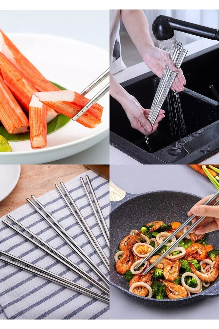 5 Çift Metal Chopstick Paslanmaz Çelik Çin Çubuğu Yemek Çubukları 10 Adet