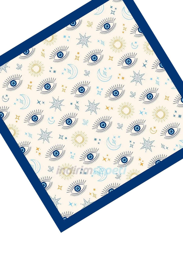 Saten Kumaş ipeksi Bandana Fular Nazar Mavi Krem Göz Evil Eye Blue Eye