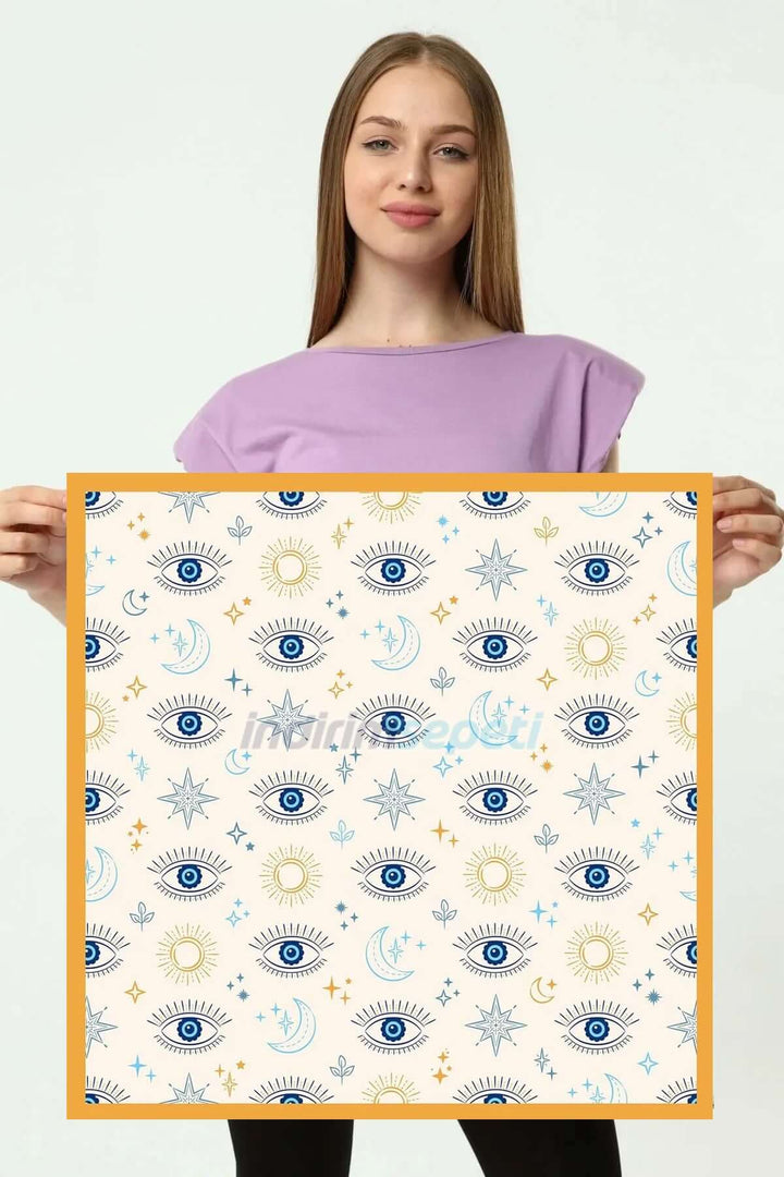 Saten Kumaş ipeksi Bandana Fular Nazar Mavi Sarı Göz Evil Eye Blue Eye