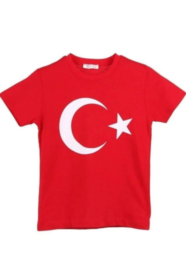 Ay Yıldız Unisex Çocuk Genç Kısa Kol T-shirt Ay Yıldızlı ve 23 Nisan 29 Ekim 10 Kasım Gösteri T-shirt