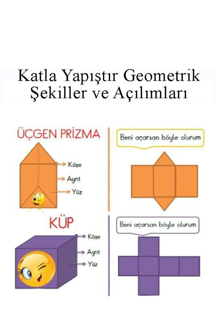 Katla Yapıştır Geometrik Şekiller ve Açılımları Seti 1 Paket Geometrik Cisimler