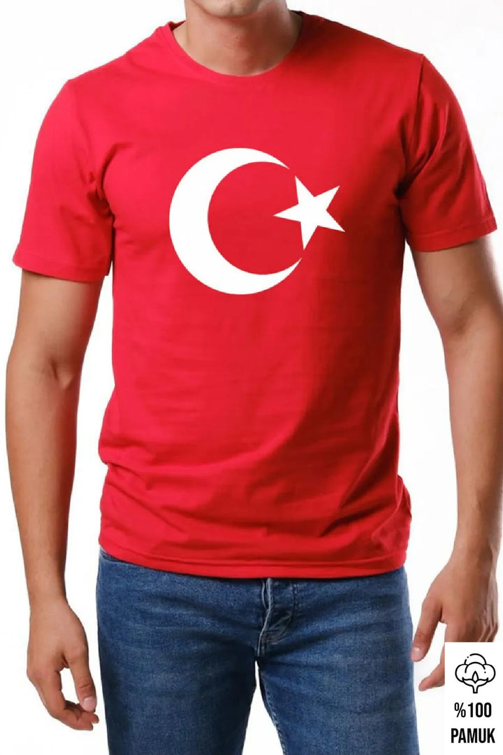 Ay Yıldız Genç Yetişkin Kısal Kol T-shirt Ay Yıldızlı ve 23 Nisan 29 Ekim 10 Kasım Gösteri T-shirt