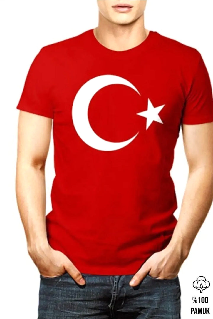 Ay Yıldız Genç Yetişkin Kısal Kol T-shirt Ay Yıldızlı ve 23 Nisan 29 Ekim 10 Kasım Gösteri T-shirt