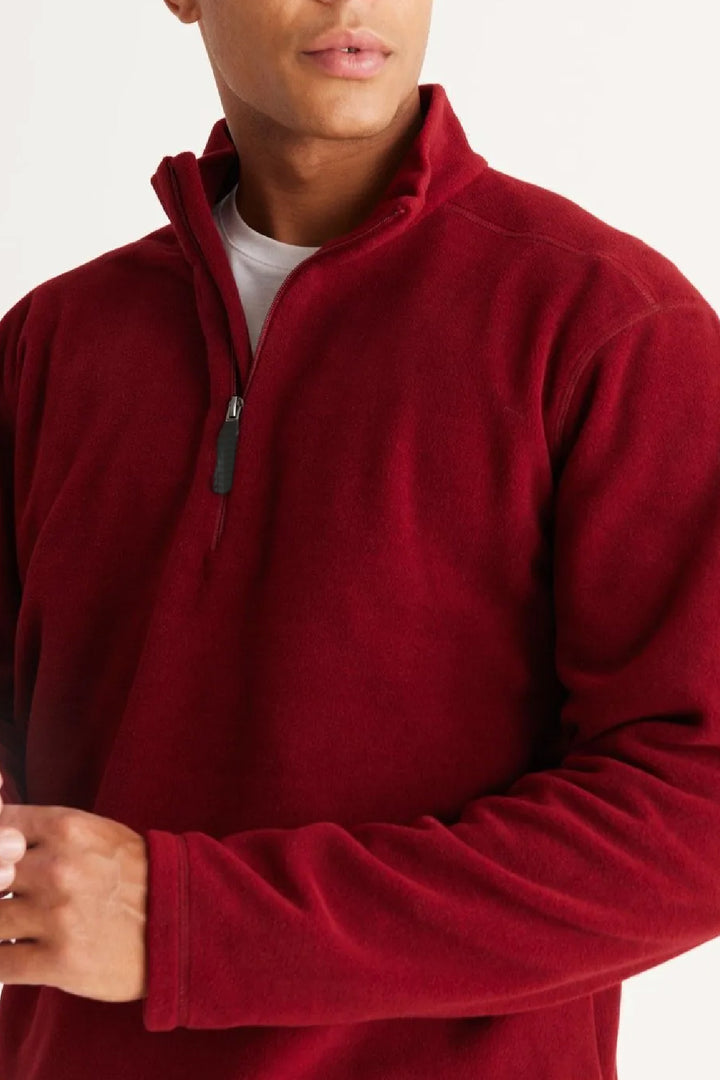 Erkek Bordo Anti-pilling Tüylenme Yapmayan Isı Koruyan Standart Fit Dik Yaka Çift Cepli Polar Sweatshirt