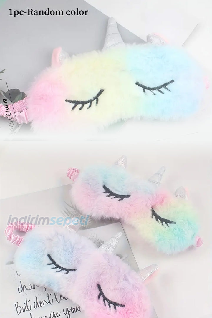 Peluş Unicorn Rainbow Gökkuşağı Renkli Göz Uyku Bandı Bandana 1 Adet