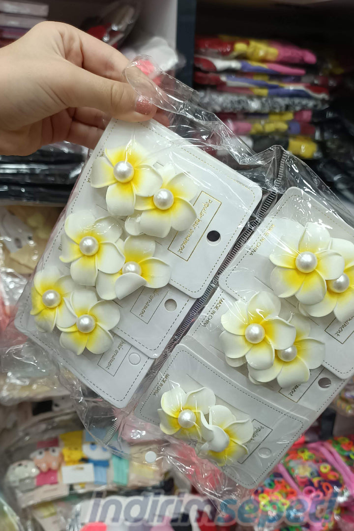 Beyaz Lotus Çiçeği Mandal Toka 2 li Plumeria Frangipani Çiçek Model