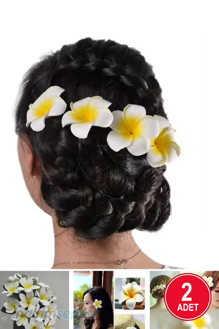 Beyaz Lotus Çiçeği Mandal Toka 2 li Plumeria Frangipani Çiçek Model