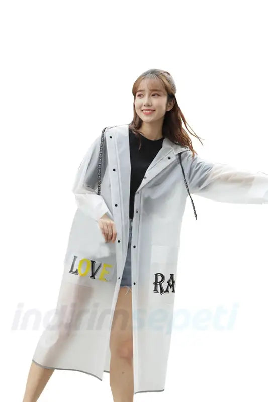 Kalite Unisex Yağmurluk Cepli Dayanıklı Love Rain Taşıma Çantalı M