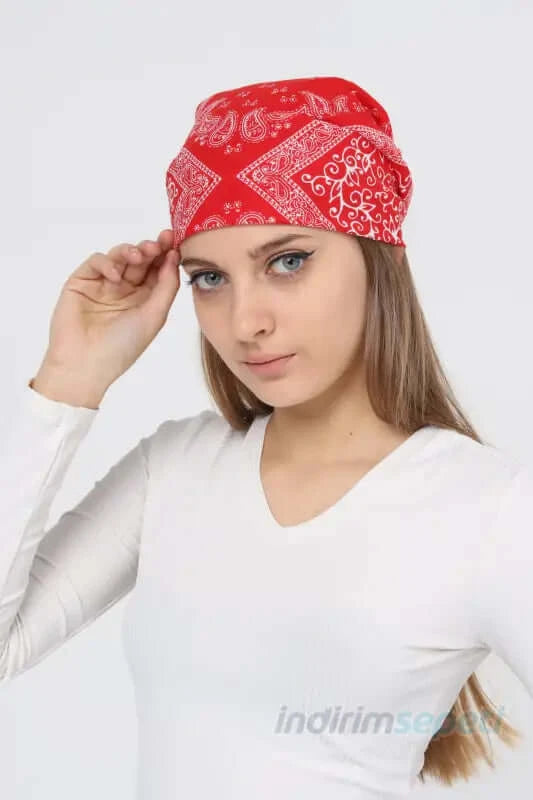 Bandana Etnik Desenli Bisiklet & Motosiklet Etkinlik Gezi Eğlence Pamuklu Kırmızı 4 Model