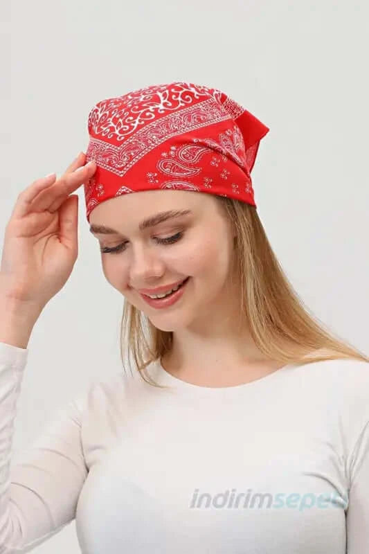 Bandana Etnik Desenli Bisiklet & Motosiklet Etkinlik Gezi Eğlence Pamuklu Kırmızı 4 Model