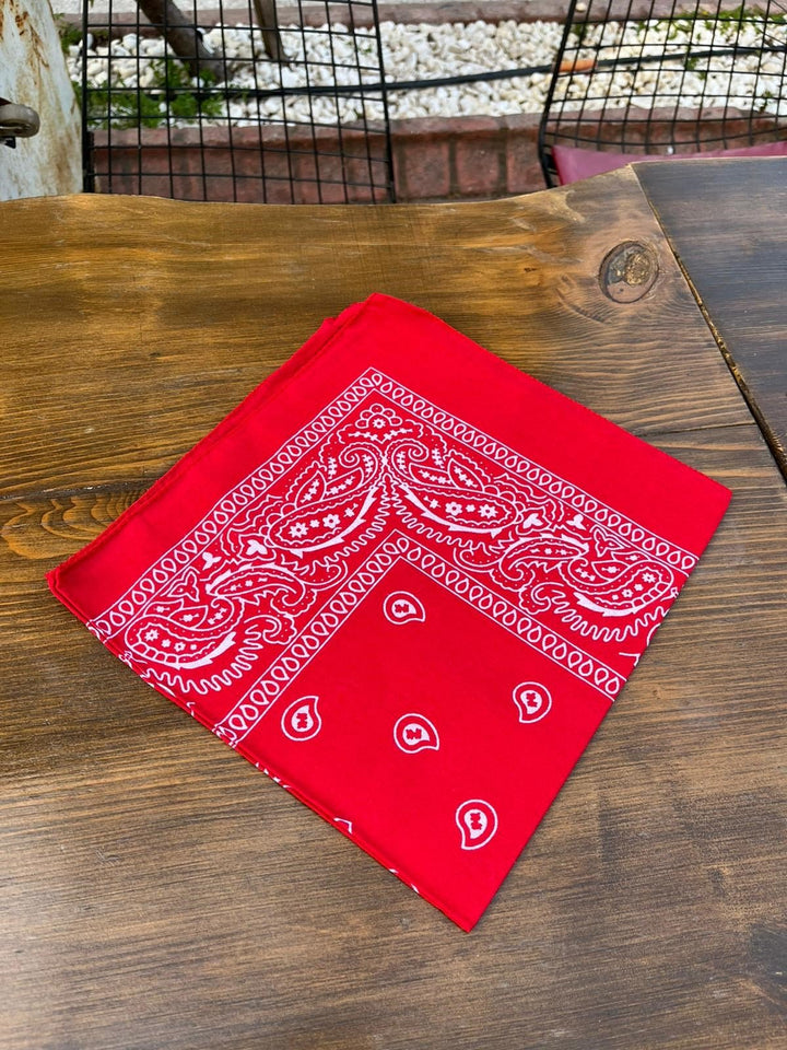 Etnik Desenli Bandana Fular %100 Pamuklu Saç Aksesuar Kırmızı